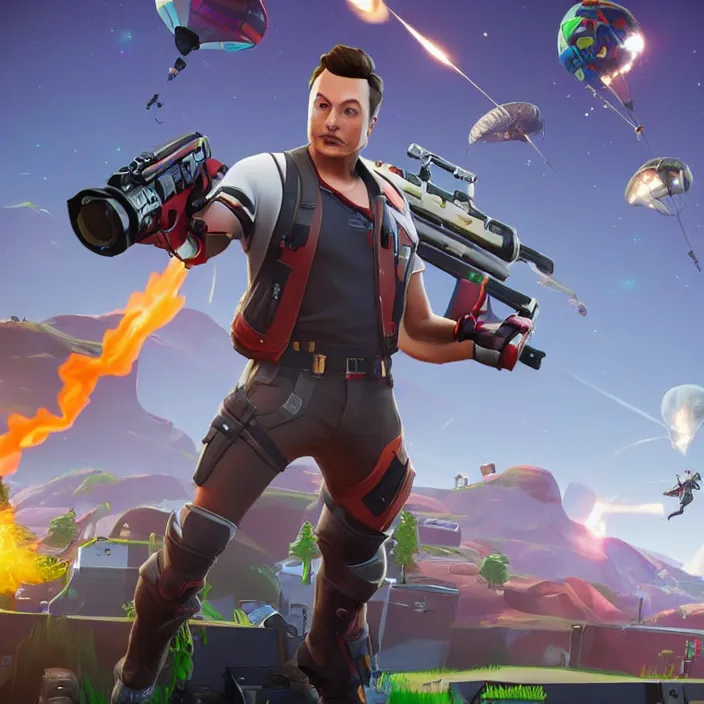 Prompt: elon musk in the video game fortnite, elon musk as a fortnite character, 3 d rendering, unreal engine, very detailed, gameplay screenshot