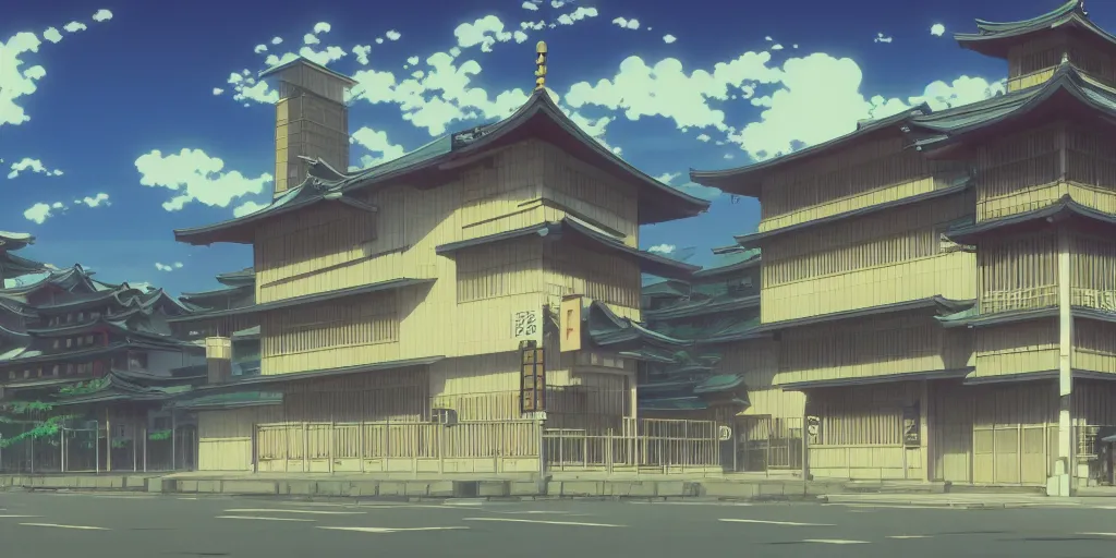 Prompt: close up front view of a japanese building facade with signs on it, a screenshot from the anime film by Makoto Shinkai, HD wallpaper, anime aesthetic