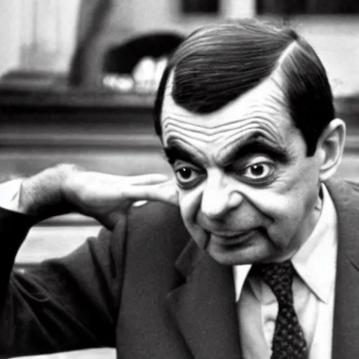 Prompt: Archival photo of Mr Bean defecting to the Soviets