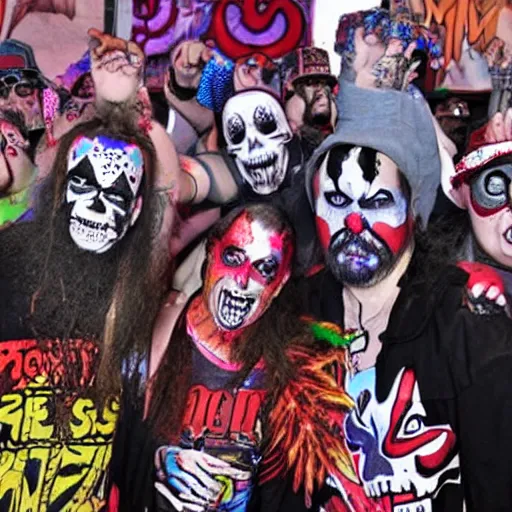 Image similar to juggalos invading a grateful dead concert, highly detailed facial expressions