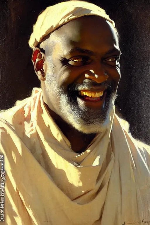 Image similar to leyendecker and solomon joseph solomon and richard schmid and jeremy lipking victorian loose genre loose painting full length portrait painting of jesus with a slight smile happy inviting