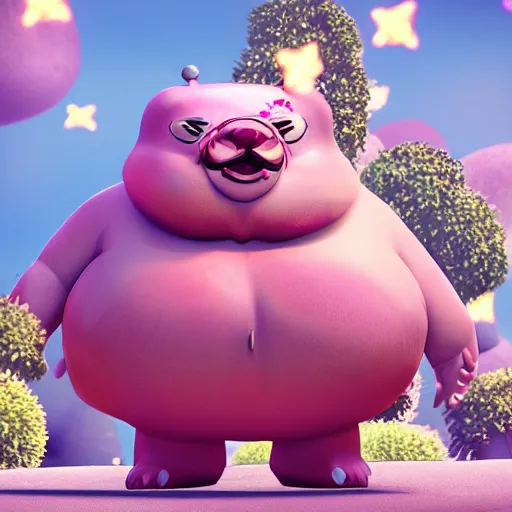 Image similar to chubby fat boy, pink scales ,cute, sparkle eyes, photorealistic, wearing skirt, 4k, unrealengine,