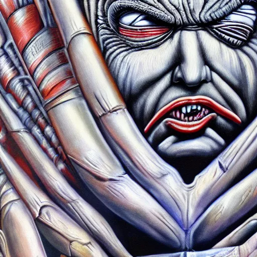 Image similar to h. r. giger donald trump painting, hyperdetailed, photorealistic, 4 k