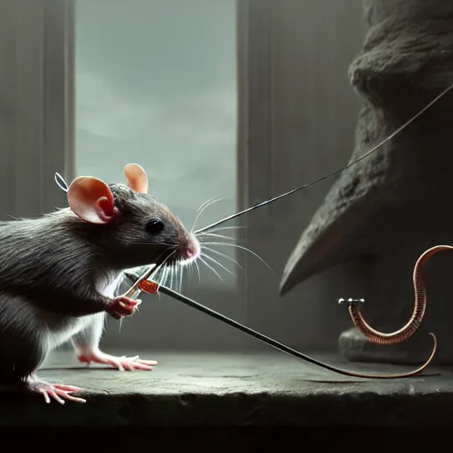 Prompt: rat as a bow master, realistic, 8 k, extremely detailed, cgi, trending on artstation, hyper - realistic render, 4 k hd wallpaper, premium prints available, octane render, award winning, by greg rutkowski