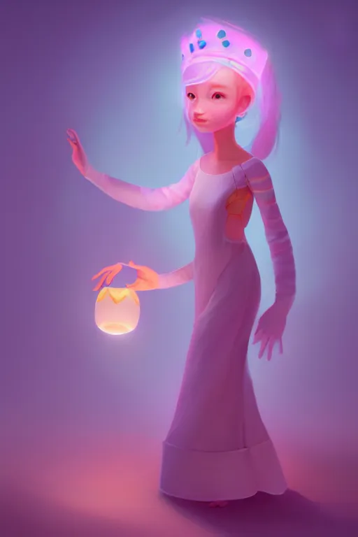 Prompt: super cute Bioluminescent Princess character concept, soft light, soft mood, realistic body features and face, illustration, painting oil on canvas by Elena Zhurikhina and Goro Fujita, octane render trending on artstation, 4k, 8k, HD