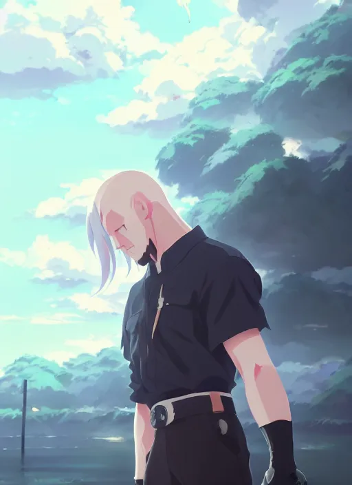 Image similar to portrait of undertaker wwe, cloudy sky background lush landscape illustration concept art anime key visual trending pixiv fanbox by wlop and greg rutkowski and makoto shinkai and studio ghibli