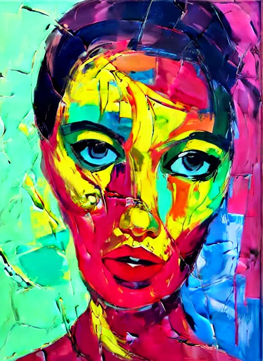 Image similar to an expressive oil portrait painting of a woman's face by francoise nielly, aesthetically pleasing bold colors.