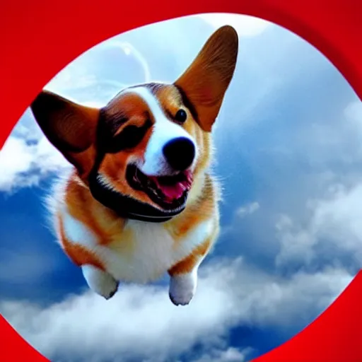 Prompt: a realistic photo of a corgi in a superhero costume flying through the clouds, closeup shot, high fur detail, an eye mask, determination, paws outstretched, soaring, epic sun rays and day lighting