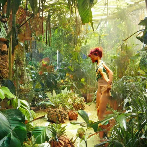 Prompt: jungle made entirely of pineapple plants, detailed painting by stanley artgerm lau, greg rutkowski, thomas kindkade, alphonse mucha, loish, norman rockwell, 8 k