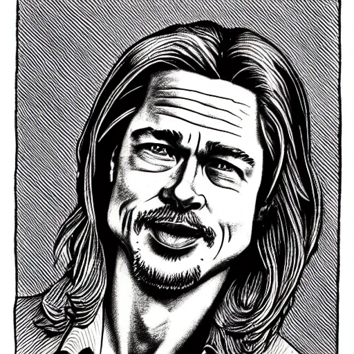 Prompt: a portrait drawing of Brad Pitt by Robert Crumb