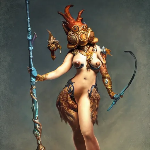 Image similar to highly detailed photograph of fizz from league of legends, with his staff, realistic, extremely detailed, aesthetic, masterpiece, by roberto ferri, high quality