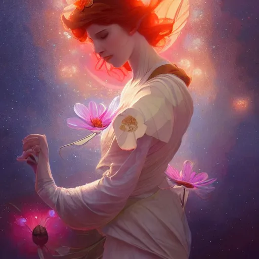 Image similar to Flower in the cosmos, highly detailed, digital painting, artstation, concept art, smooth, sharp focus, illustration, Unreal Engine 5, 8K, art by artgerm and greg rutkowski and alphonse mucha