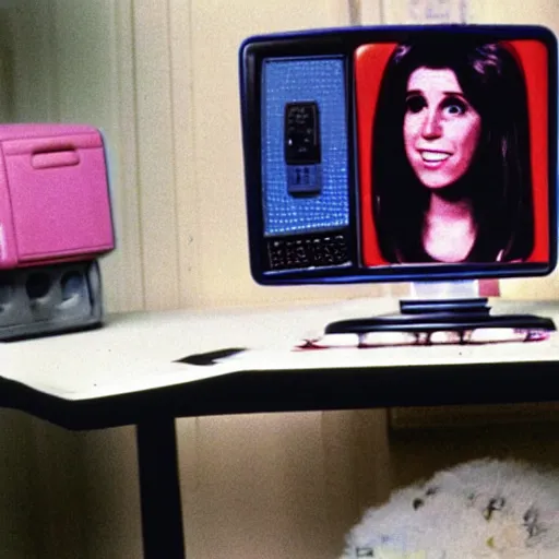 Image similar to Punky Brewster programming a 1980s desktop computer