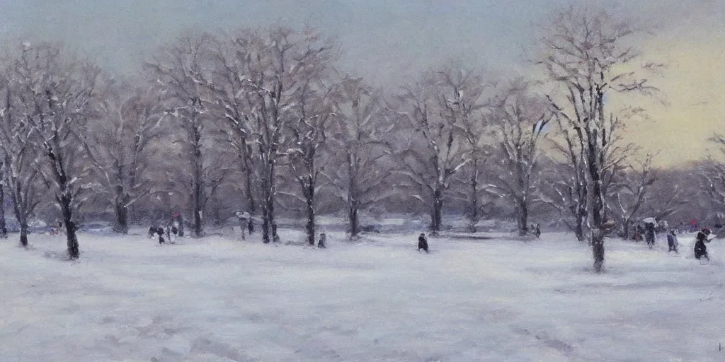 Image similar to a big circus in the snow ground, distant view ， oil painting