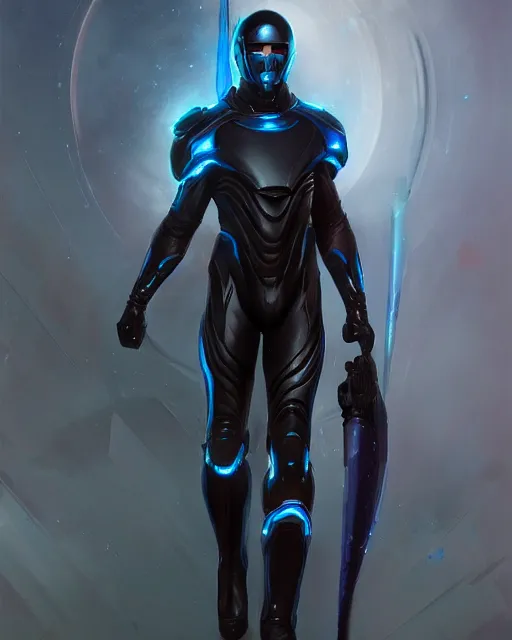 Image similar to character art of iridescent sinewy smooth muscular male sleek glossy bluish black pearlescent scifi armor with smooth black featureless helmet, by greg rutkowski, mark brookes, jim burns, tom bagshaw, magali villeneuve, eve ventrue, trending on artstation