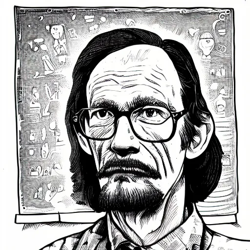Image similar to a illustration portrait of Robert Crumb drawn by Robert Crumb