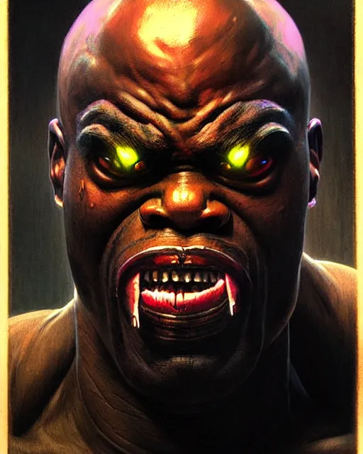 Image similar to doomfist from overwatch, evil sinister, angry nigerian man, rage, character portrait, portrait, close up, concept art, intricate details, highly detailed, horror poster, horror, vintage horror art, realistic, terrifying, in the style of michael whelan, beksinski, and gustave dore