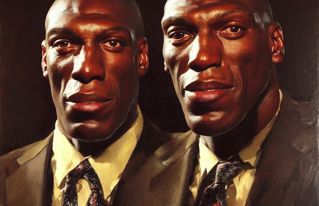 Image similar to portrait of frank bruno!!!!!!!!!!!!!!!!!!!!!!!!!!!, detailed face, detailed painting,, epic lighting, by ilya repin, phil hale and kent williams