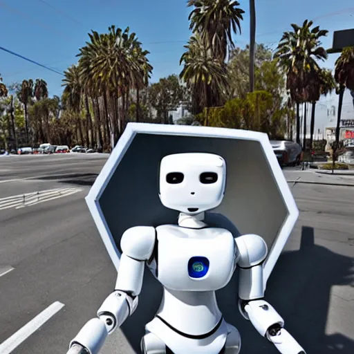 Prompt: LOS ANGELES CA, JUNE 7 2028: Some of the most incredible helpful robots that emerged from the future-technology-portal.