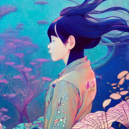 Prompt: a beautiful hyperdetailed character design 4 k wallpaper illustration of a cute dolphin and a beautiful girl, victo ngai cyberpunk style, from china, style of studio ghibli, makoto shinkai, raphael lacoste, louis comfort tiffany, artgerm, james jean, ross tran, chinese style
