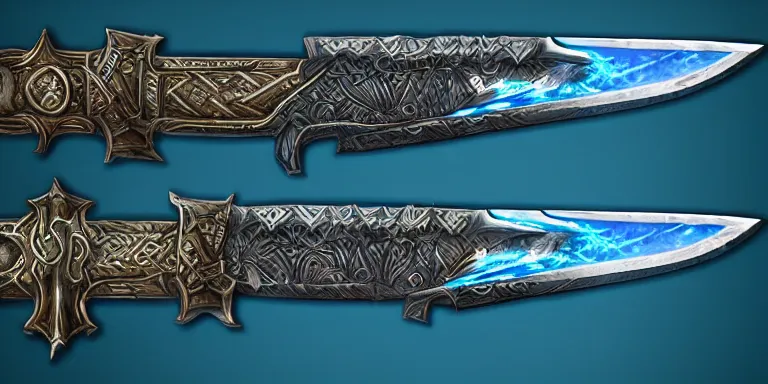 Image similar to glacier warrior sword blade, blue snow theme sword blade, fantasy sword of warrior, armored sword blade, glacier coloring, epic fantasy style art, fantasy epic digital art, epic fantasy weapon art