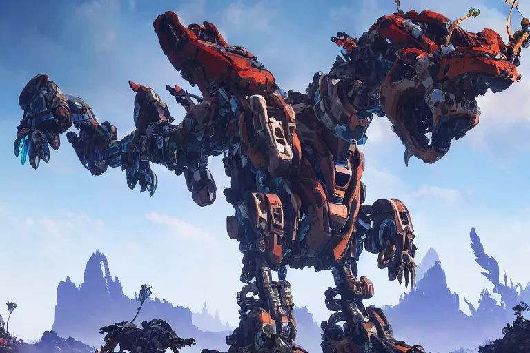 Image similar to ravager machine mecha animal beast robot of horizon forbidden west horizon zero dawn bioluminiscence global illumination ray tracing hdr fanart arstation by sung choi and eric pfeiffer and gabriel garza and casper konefal