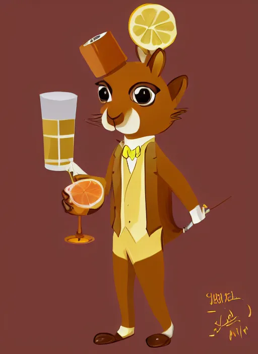 Image similar to a squirrel anthro as a dapper bartender 🐿🍸🍋, furaffinity, trending on artstation