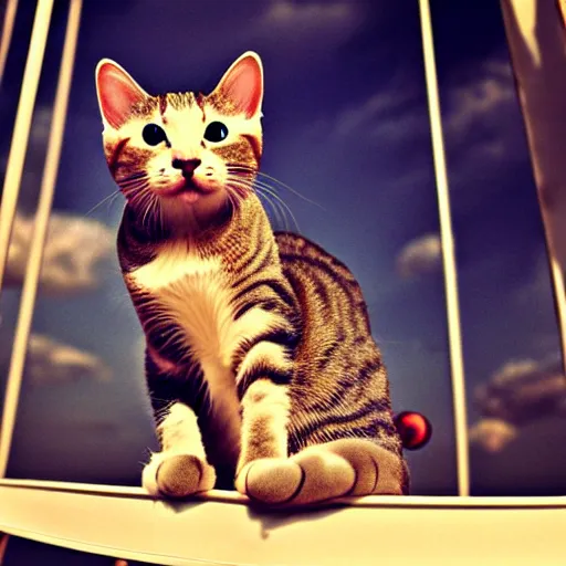 Prompt: !!! cat!!!, ( ferris wheel ), feline, sitting, riding, funny, award winning photo, realistic,