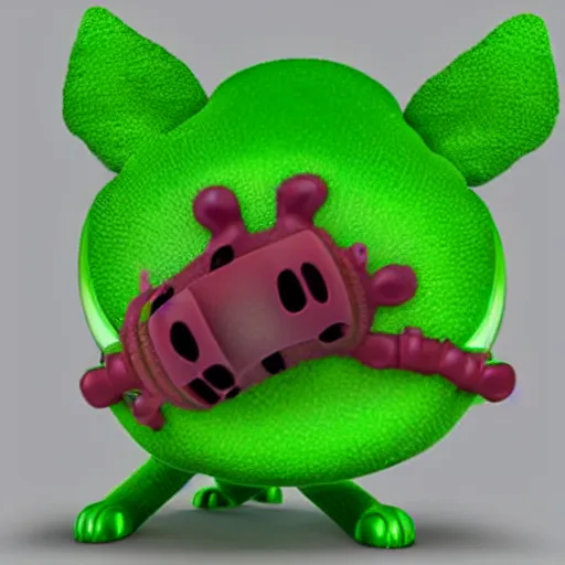 Image similar to photo of a cute green creature with a cat face and a caterpillar body