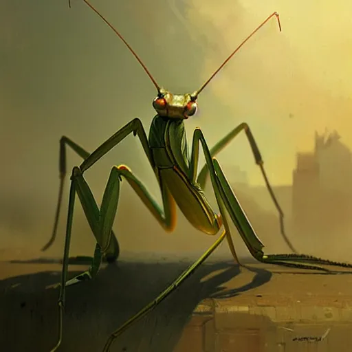 Image similar to praying mantis, by greg rutkowski