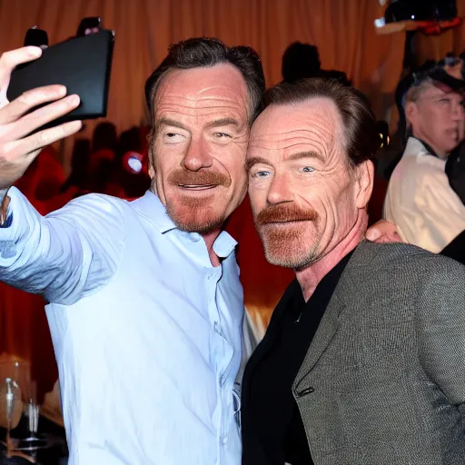 Prompt: bryan cranston taking a selfie with maximilian mundt, hd 4 k photo