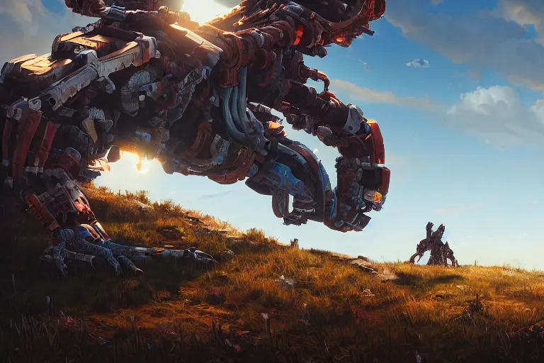 Image similar to burrower machine mecanical creature robot of horizon forbidden west horizon zero dawn radiating a glowing aura global illumination ray tracing hdr fanart arstation by ian pesty and alena aenami artworks in 4 k