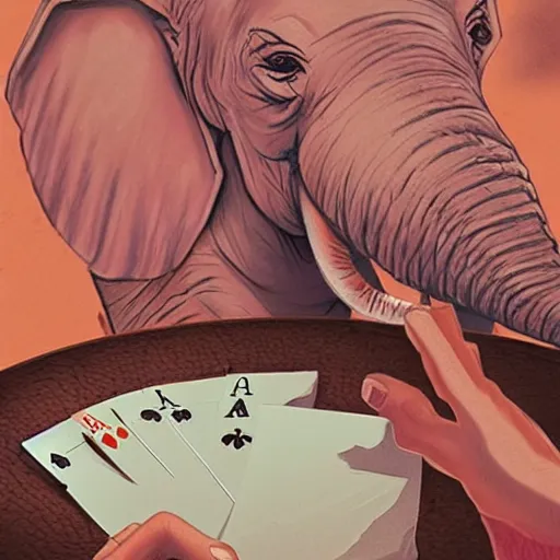 Image similar to a pink elephant playing poker at the sahara desert, concept art, masterpiece art.