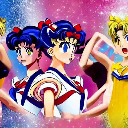 Image similar to sailor moon, live action, battle worn, out of breath