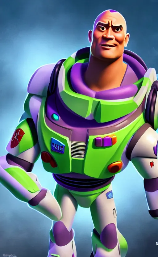 Image similar to dwayne johnson as buzz lightyear, dynamic lighting, photorealistic fantasy concept art, trending on art station, stunning visuals, creative, cinematic, ultra detailed