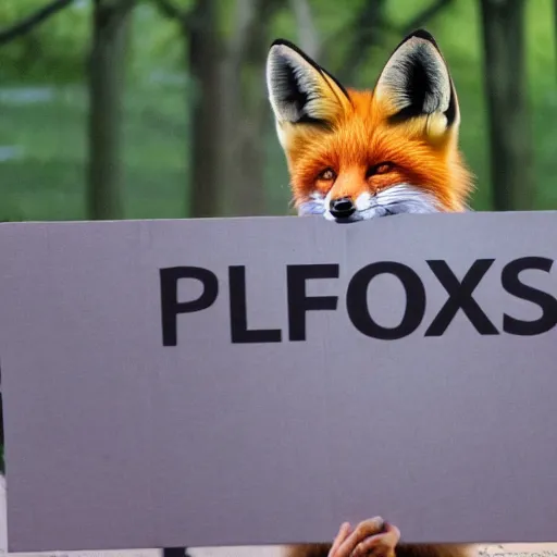 Image similar to a fox holding up a blank sign by tom cross