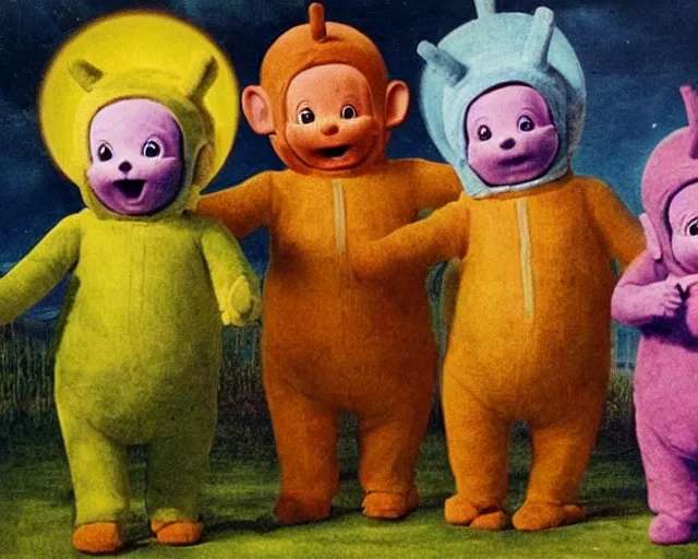 Prompt: a 1 6 0 0 s painting of the teletubbies