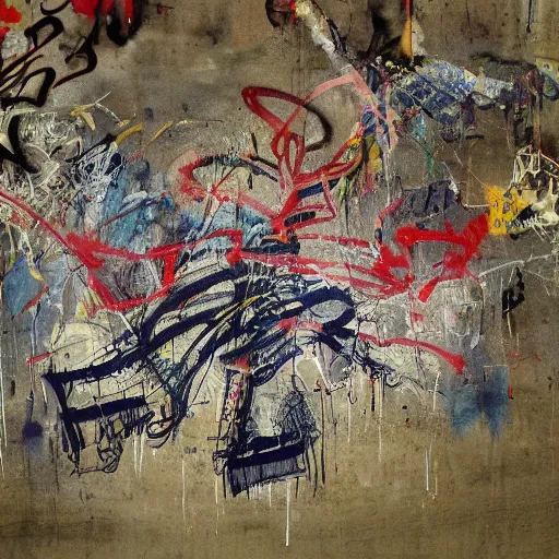 Image similar to arabic calligraphy, transylvanian folk art, in the style of graffiti, made by jean michel basquiat, made by banksy