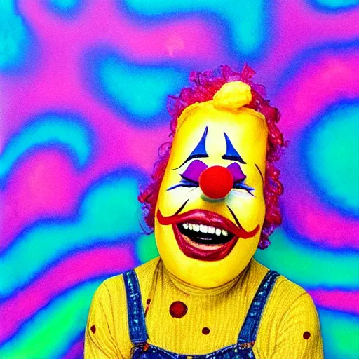 Image similar to UHD photorealistic Cosmic Corn on The Cob wearing a clown costume with real clown makeup in the style of tonalism