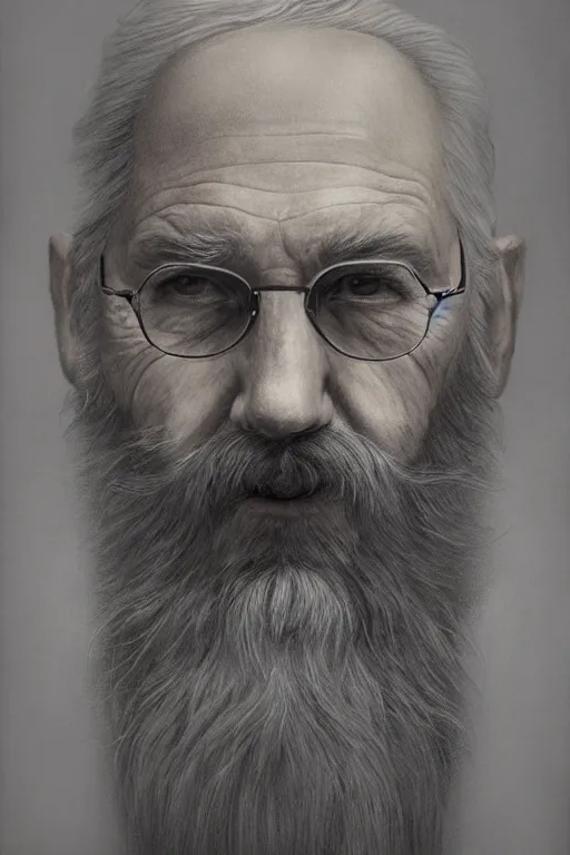 Prompt: a stunning ultra realistic pencil drawing of a content old man with a long gray beard, peaceful and graceful, by dirk dzimirsky and tom bagshaw, studio portrait, pencil and charcoal, melancholic, catchlight in the eyes, 4K