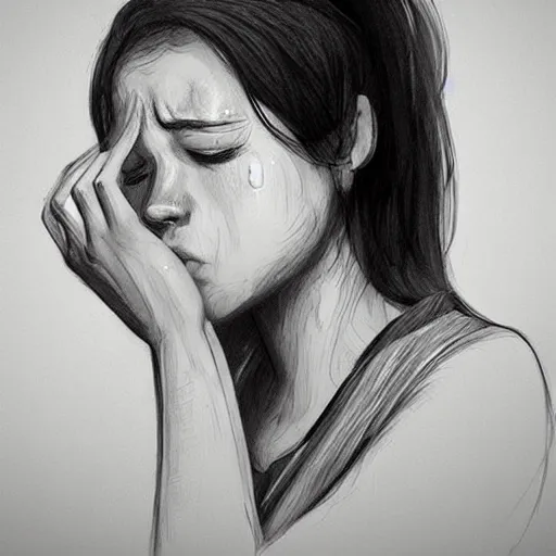 Image similar to “a pretty girl crying, realism, depression, trending on artstation”