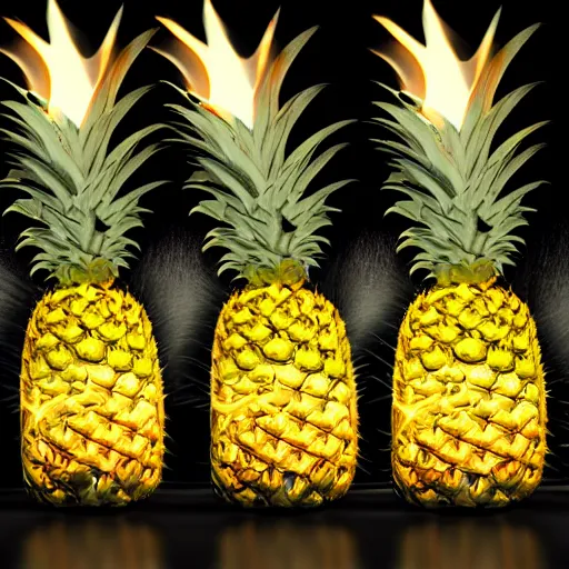 Image similar to hyper realistic, studio photography, good ilumination of a burning pineapple