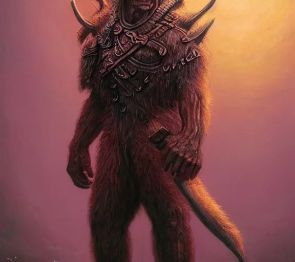 Prompt: beastman tribal warrior concept, beastly, furry, beksinski, wayne barlowe, adrian smith fantasy art, the hobbit art, lord of the ring art, the witcher concept art, trending on artstation, game of throne art