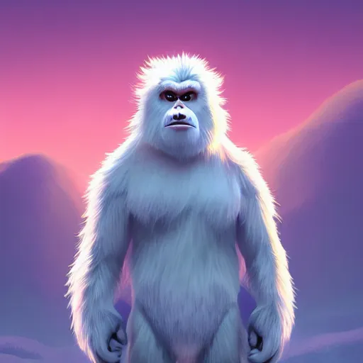 Prompt: portrait of a yeti, a white snow giant primate, mattepainting concept blizzard pixar maya engine on cold night stylized background splash comics global illumination lighting artstation lois van baarle, ilya kuvshinov, rossdraws