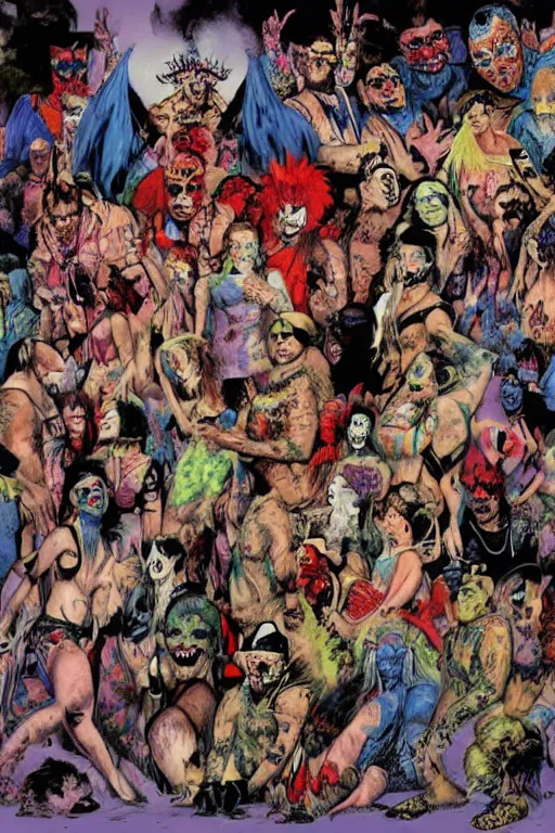 Prompt: gathering of the juggalos in the style of frank frazetta