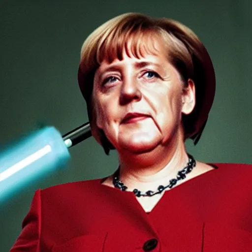 Image similar to angela merkel posing with her lightsaber