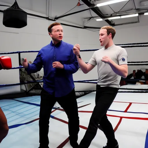 Prompt: elon musk is boxing with mark zuckerberg