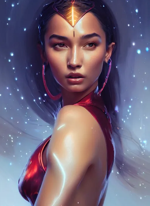 Image similar to portrait of darna kelsey merritt, intricate, elegant, glowing lights, highly detailed, digital painting, artstation, glamor pose, concept art, smooth, sharp focus, illustration, art by wlop, mars ravelo and greg rutkowski