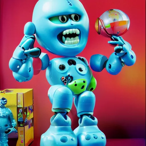Image similar to single crazy melting plastic toy Pop Figure Robot monster 8K, by pixar, by dreamworks, in a Studio hollow, by jeff koons, by david lachapelle
