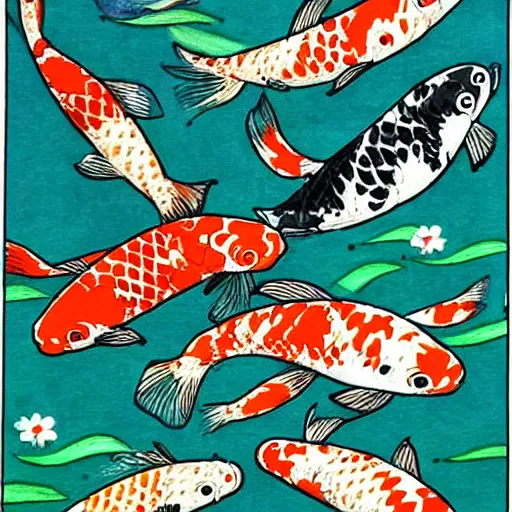 Prompt: koi fish manga ghibli style